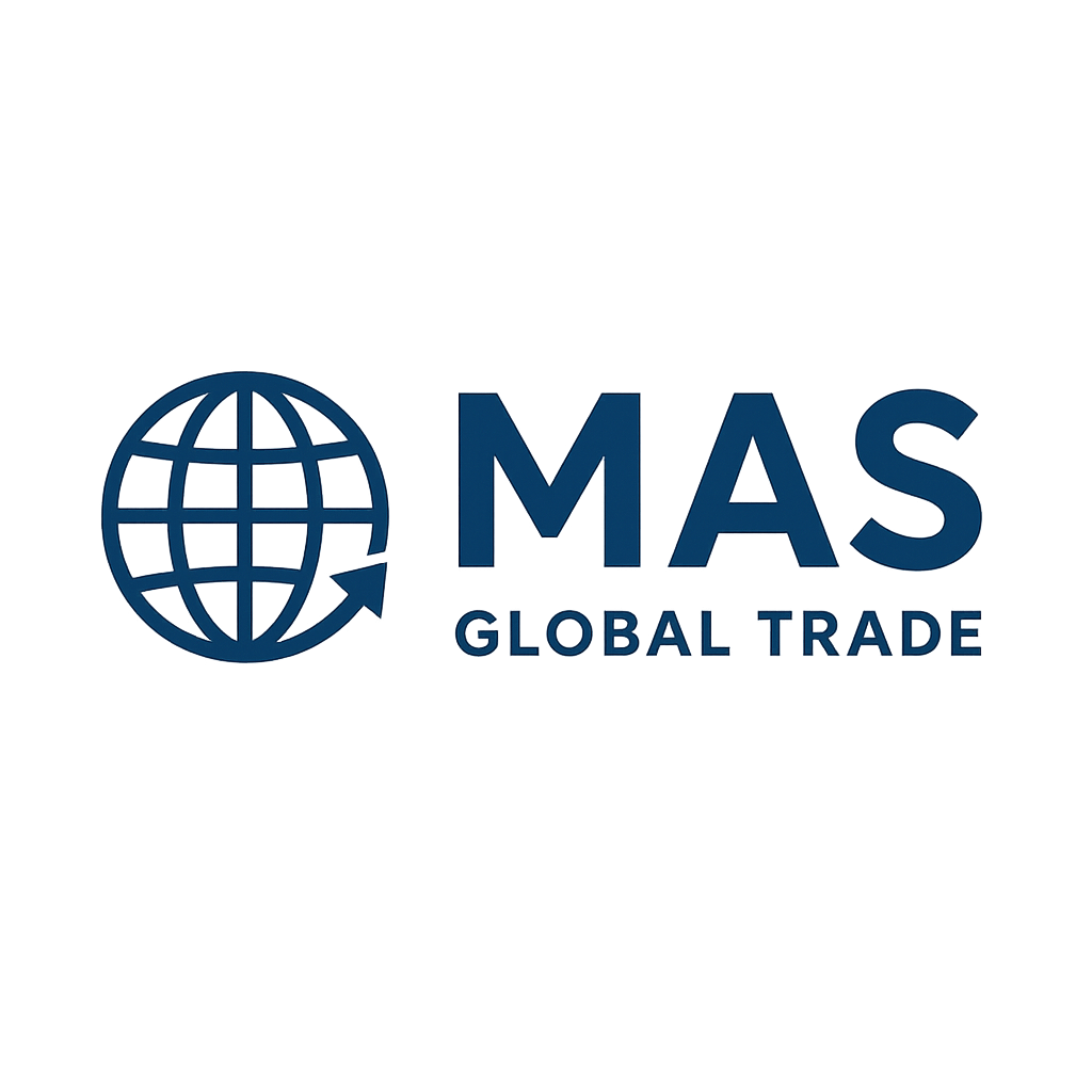 MAS Global Trade logo – internationaal handelsbedrijf met globe en pijl symbool